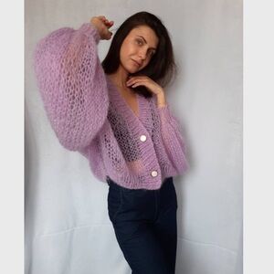Handmade baby pink knit cardigan size S